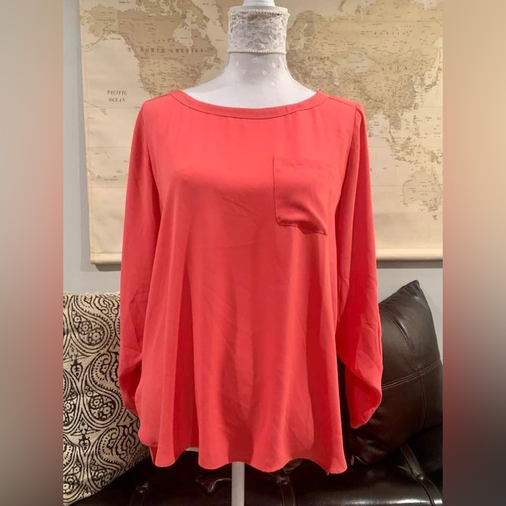 ANN TAYLOR LOFT Boat Neck Flowy Hi Lo Hem Peachy Pink Tunic Top Sz-Small